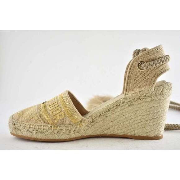 Christian Dior Granville 62K Gold Logo Lace Up Tie Espadrille Mule Heel Wedge 40 - Picture 8 of 11